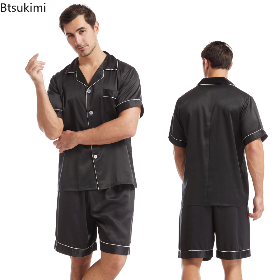 Men's Summer Silk Pajamas Set - Short Sleeve & Shorts