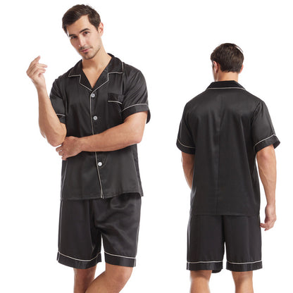 Men's Summer Silk Pajamas Set - Short Sleeve & Shorts