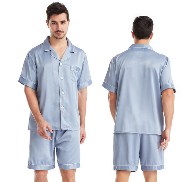 Men's Summer Silk Pajamas Set - Short Sleeve & Shorts