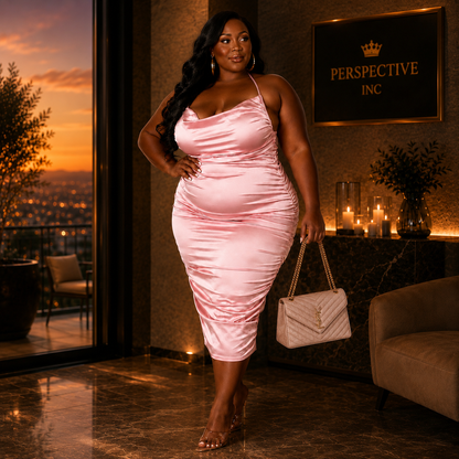 Sleeveless Draped Satin Midi Dress