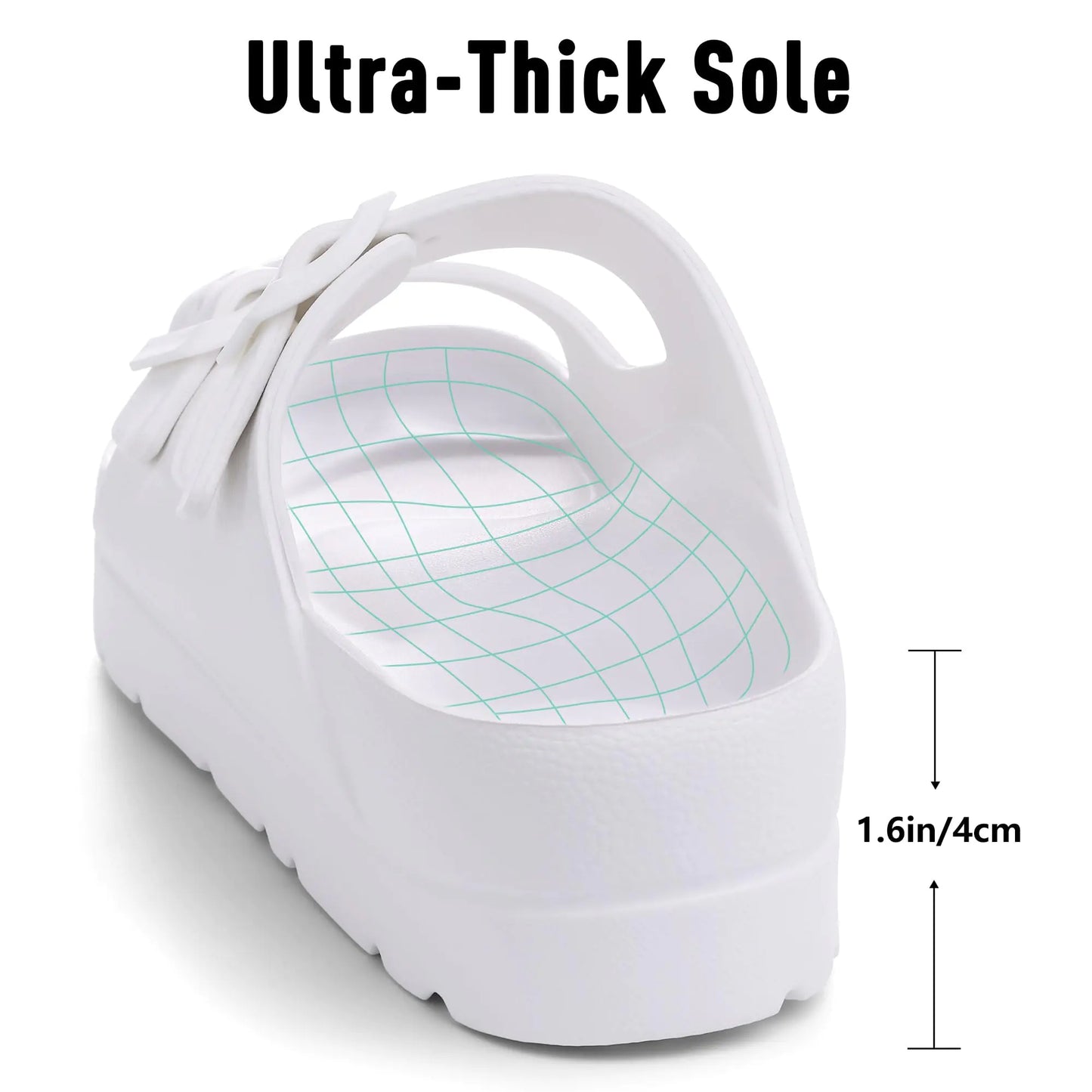 Women's Platform Sandals with Arch Support, Chunky Lightweight Foam Slip on Slides, Comfortable Summer Beach Sandals with Adjustable Buckle 6 White