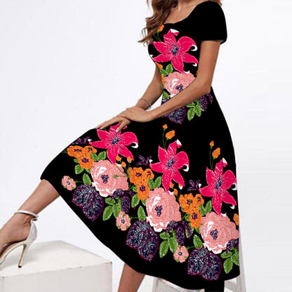 2024 Women's Plus Size Floral Maxi Dress with Square Neck