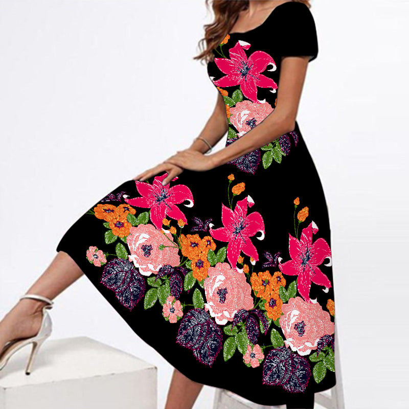 2024 Women's Plus Size Floral Maxi Dress with Square Neck