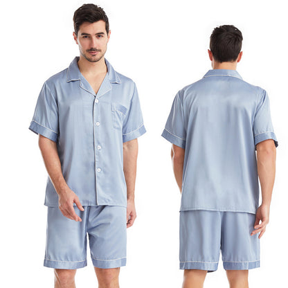 Men's Summer Silk Pajamas Set - Short Sleeve & Shorts