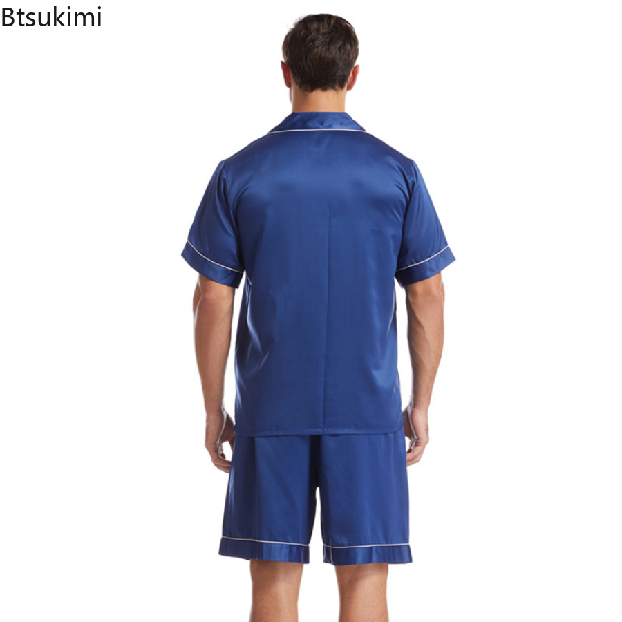 Men's Summer Silk Pajamas Set - Short Sleeve & Shorts
