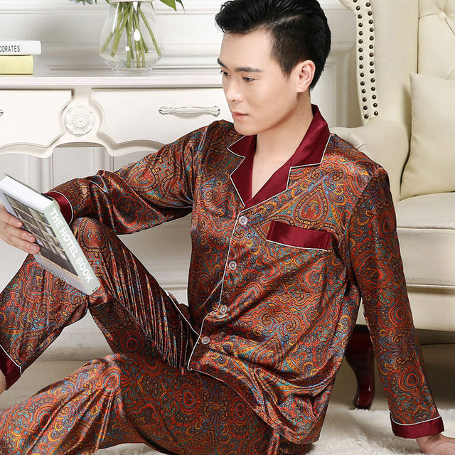 Men's Thin Silk Long Sleeve & Short Sleeve Pajamas