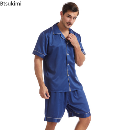 Men's Summer Silk Pajamas Set - Short Sleeve & Shorts