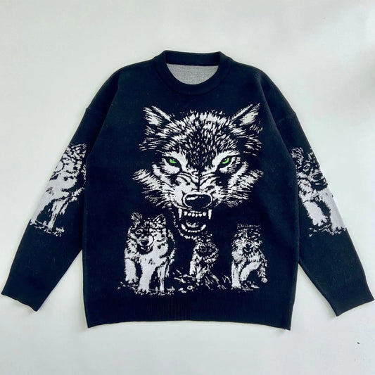 Wolf Head Men's Oversized Knitted Sweater