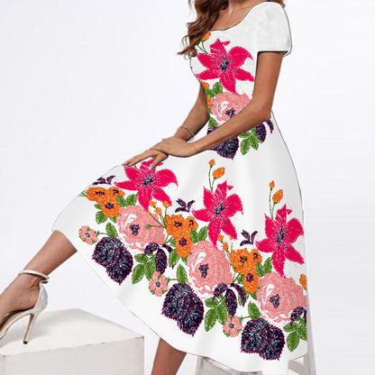 2024 Women's Plus Size Floral Maxi Dress with Square Neck