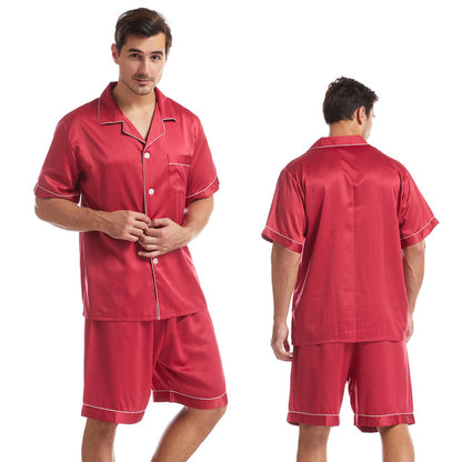 Men's Summer Silk Pajamas Set - Short Sleeve & Shorts