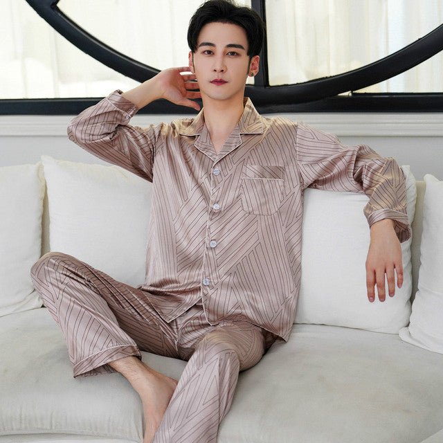 Men's Thin Silk Long Sleeve & Short Sleeve Pajamas