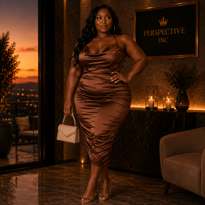 Sleeveless Draped Satin Midi Dress