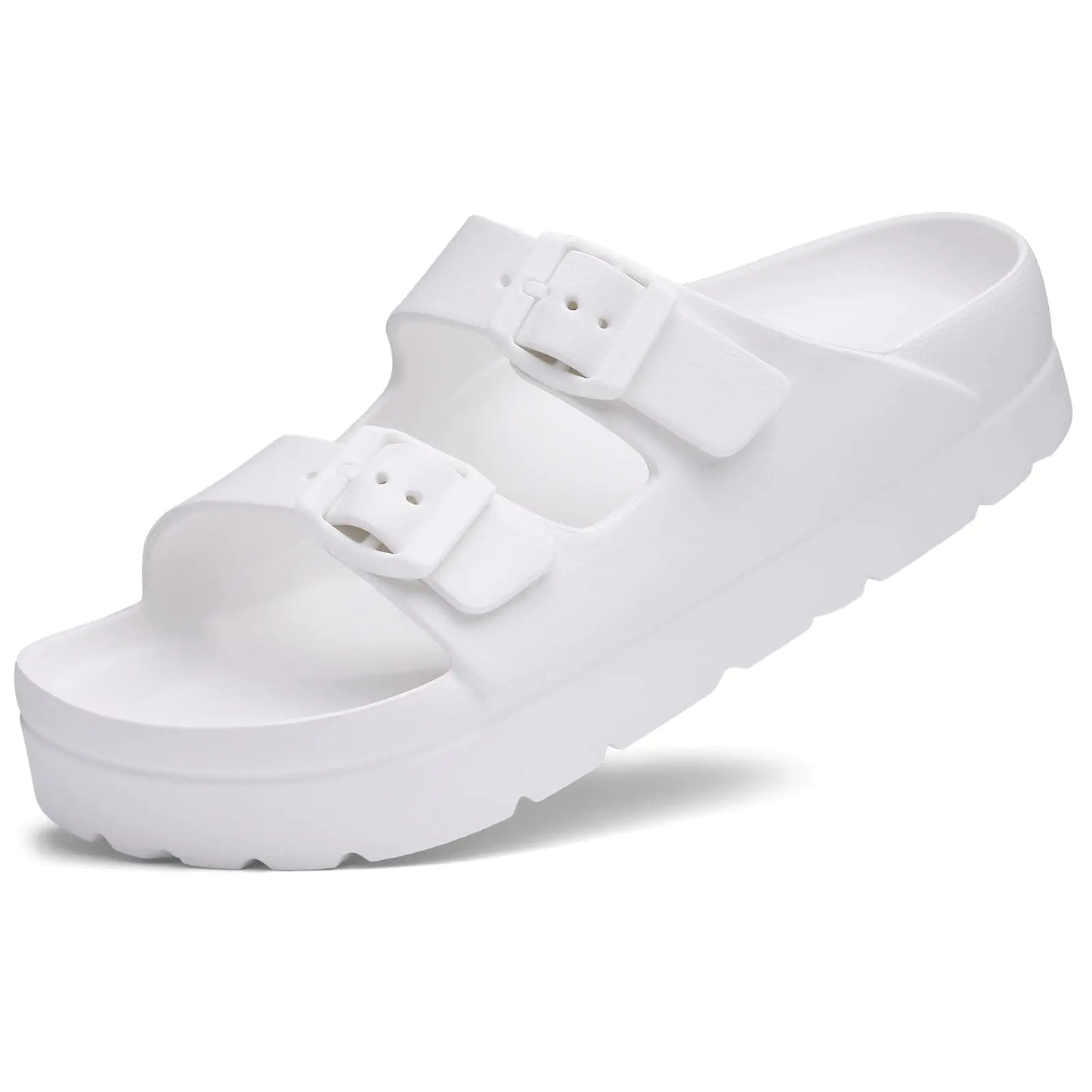 Women's Platform Sandals with Arch Support, Chunky Lightweight Foam Slip on Slides, Comfortable Summer Beach Sandals with Adjustable Buckle 6 White