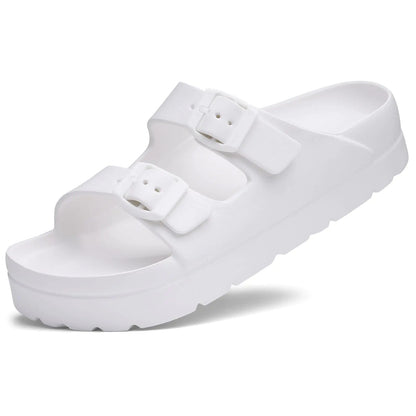 Women's Platform Sandals with Arch Support, Chunky Lightweight Foam Slip on Slides, Comfortable Summer Beach Sandals with Adjustable Buckle 6 White
