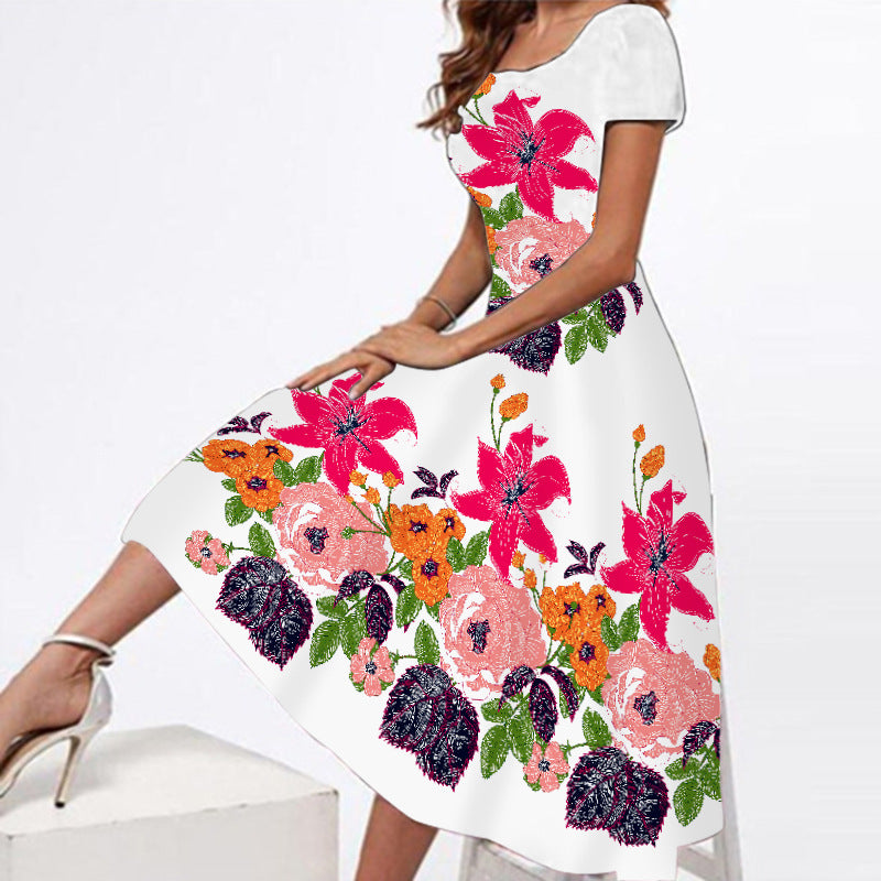 2024 Women's Plus Size Floral Maxi Dress with Square Neck
