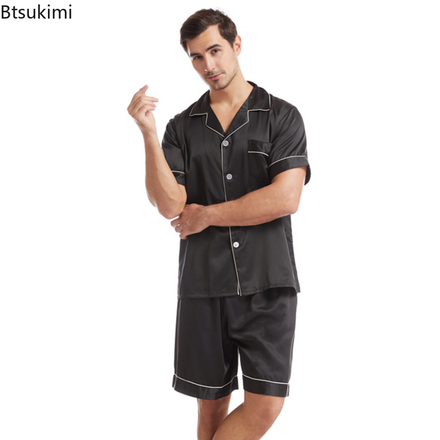 Men's Summer Silk Pajamas Set - Short Sleeve & Shorts