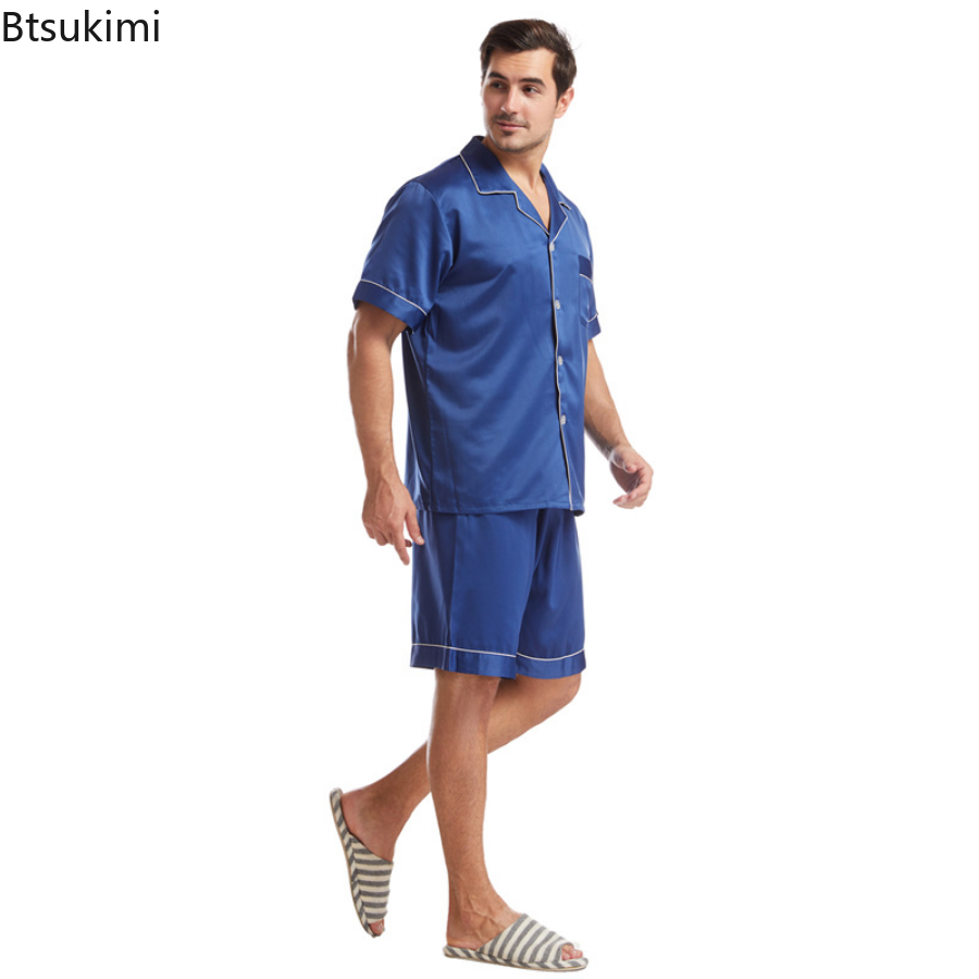 Men's Summer Silk Pajamas Set - Short Sleeve & Shorts