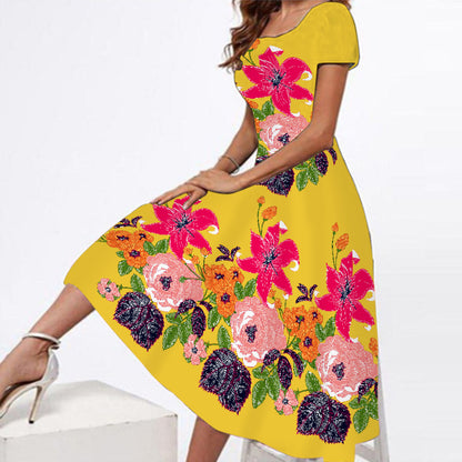 2024 Women's Plus Size Floral Maxi Dress with Square Neck
