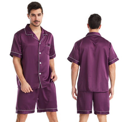 Men's Summer Silk Pajamas Set - Short Sleeve & Shorts
