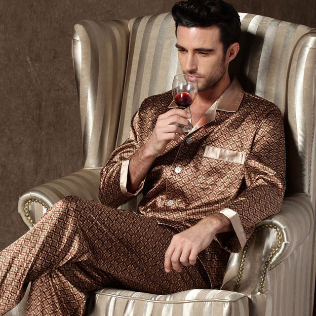 Men's Thin Silk Long Sleeve & Short Sleeve Pajamas