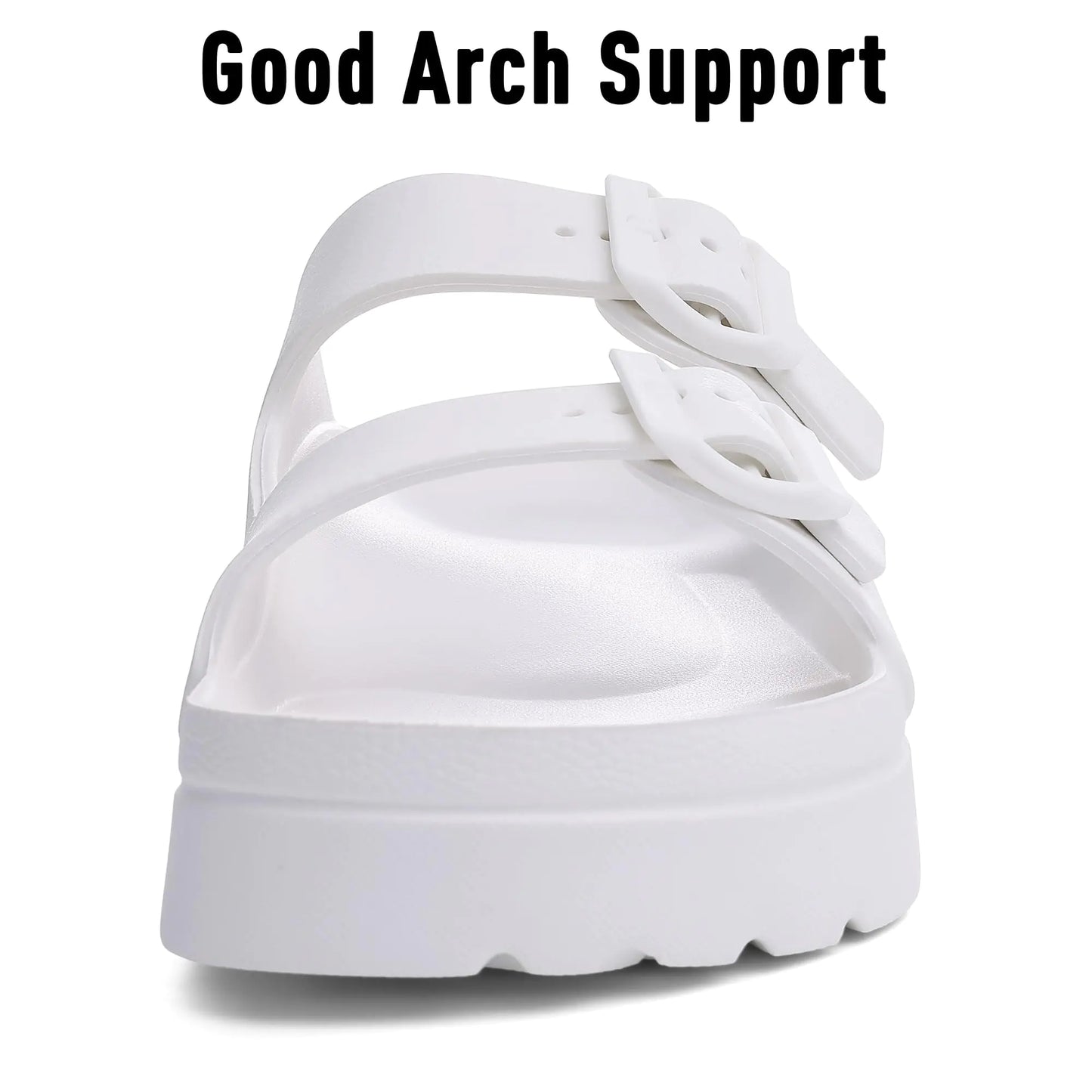 Women's Platform Sandals with Arch Support, Chunky Lightweight Foam Slip on Slides, Comfortable Summer Beach Sandals with Adjustable Buckle 6 White