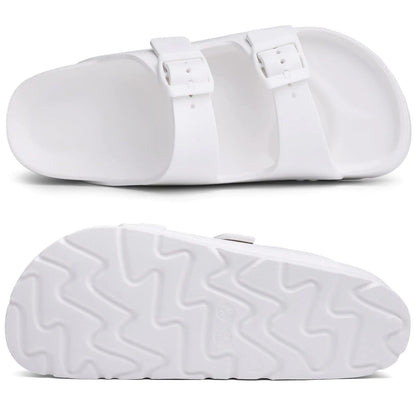 Women's Platform Sandals with Arch Support, Chunky Lightweight Foam Slip on Slides, Comfortable Summer Beach Sandals with Adjustable Buckle 6 White