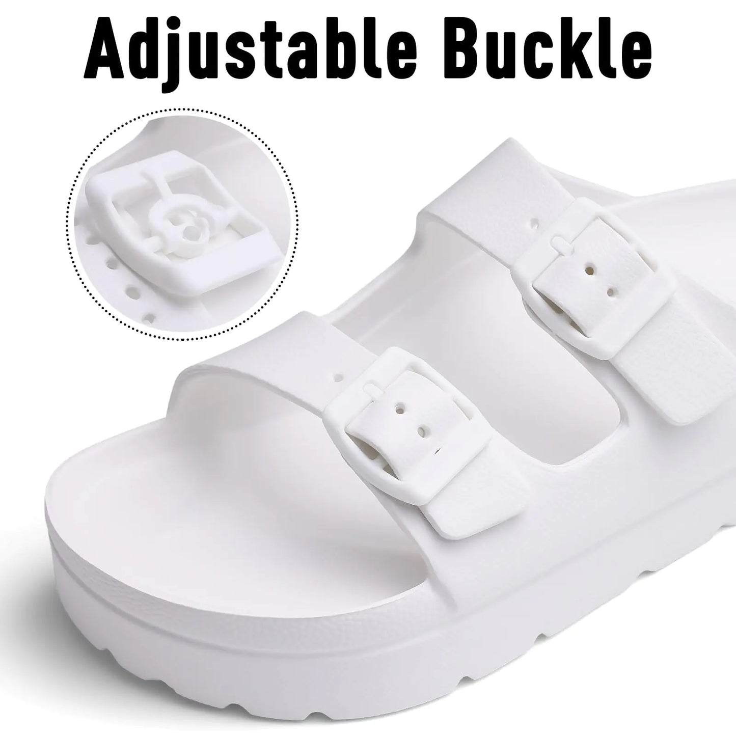 Women's Platform Sandals with Arch Support, Chunky Lightweight Foam Slip on Slides, Comfortable Summer Beach Sandals with Adjustable Buckle 6 White