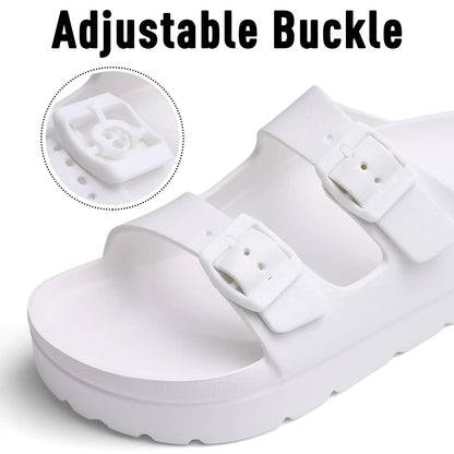 Women's Platform Sandals with Arch Support, Chunky Lightweight Foam Slip on Slides, Comfortable Summer Beach Sandals with Adjustable Buckle 6 White